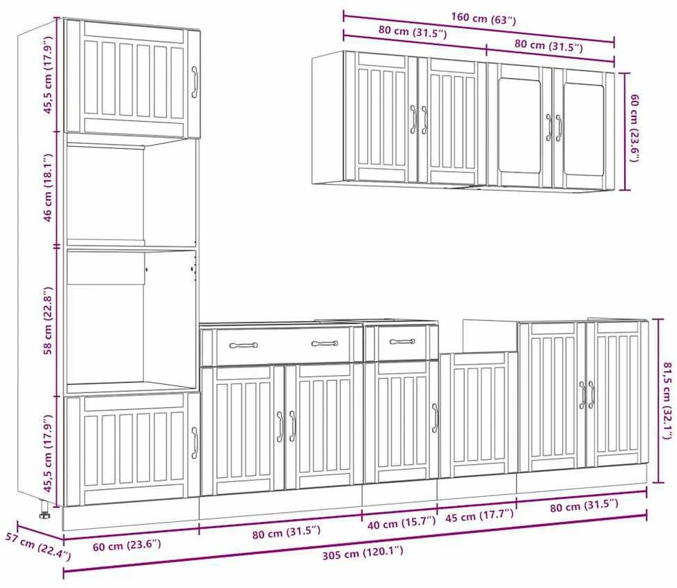 Virtuvinių spintelių komplektas, 7 dalių, Lucca, betono pilka
