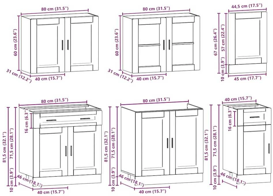 Virtuvinių spintelių komplektas, 7 dalių, Porto, medienos