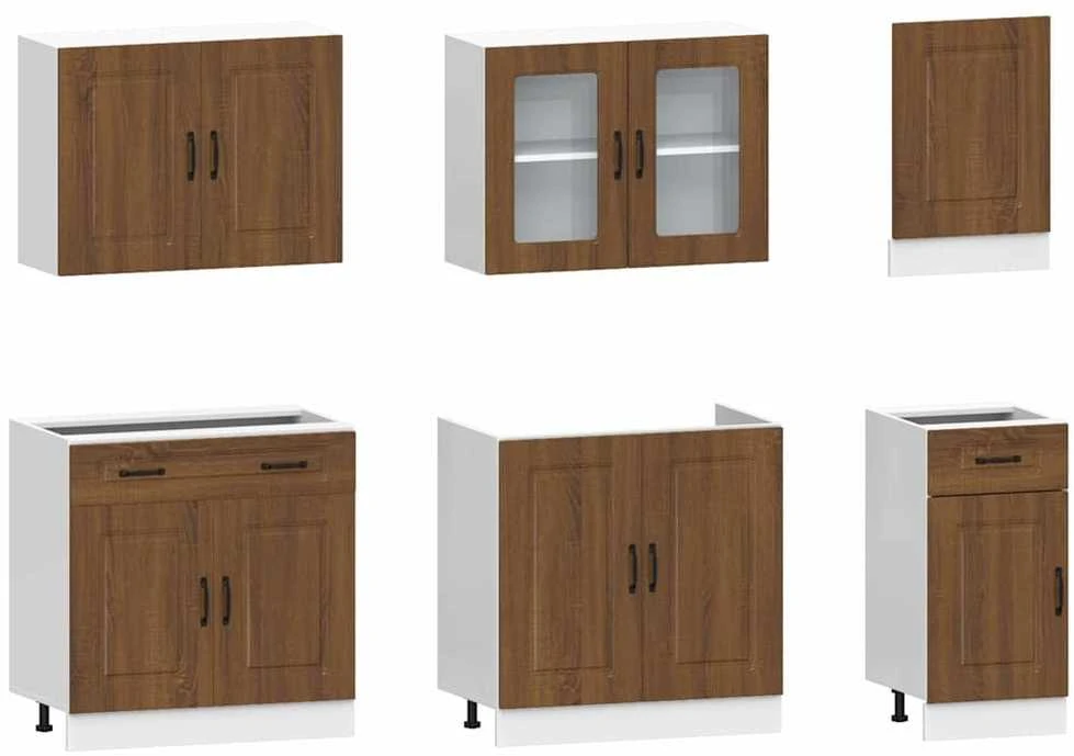 Virtuvinių spintelių komplektas, 7 dalių, Kalmar, ruda