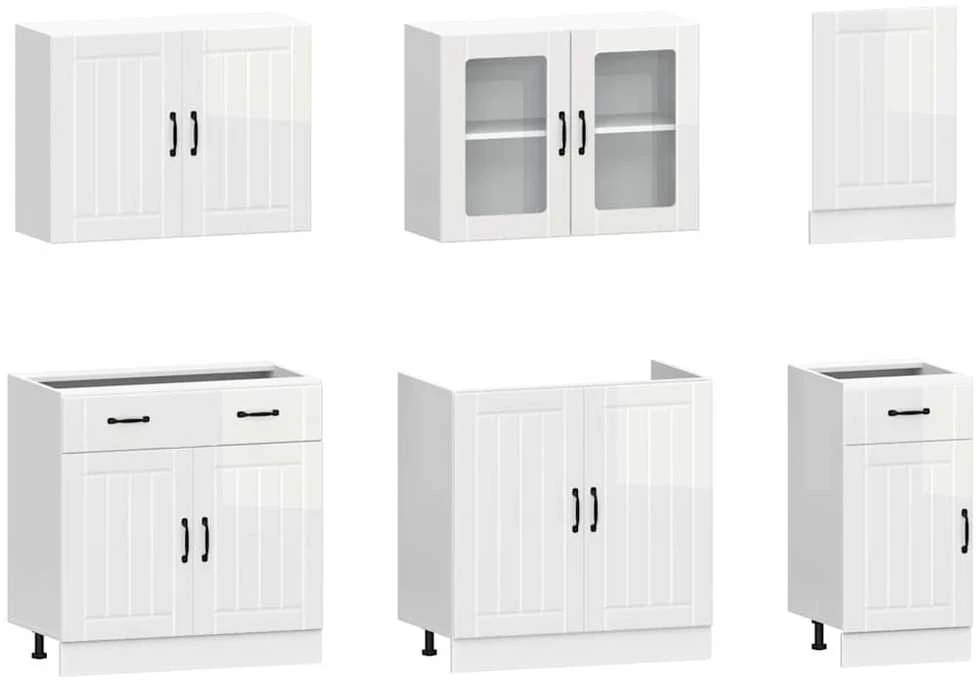 Virtuvinių spintelių komplektas, 7 dalių, Lucca, balta