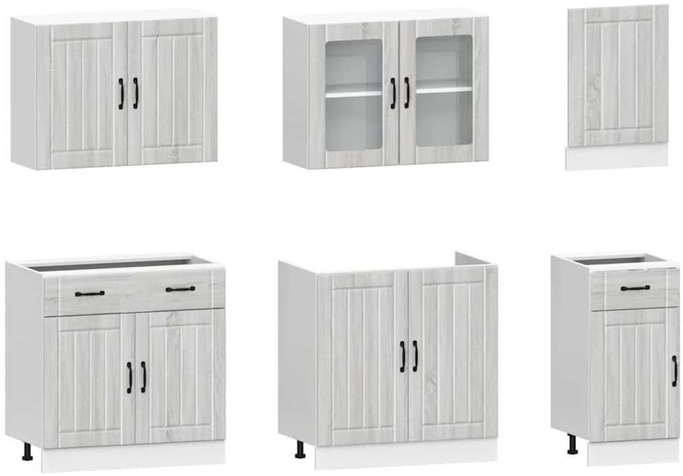 Virtuvinių spintelių komplektas, 7 dalių, Kalmar, pilka