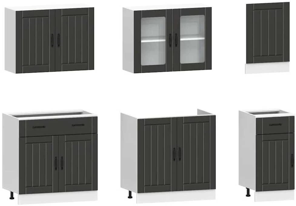 Virtuvinių spintelių komplektas, 7 dalių, Kalmar, juoda
