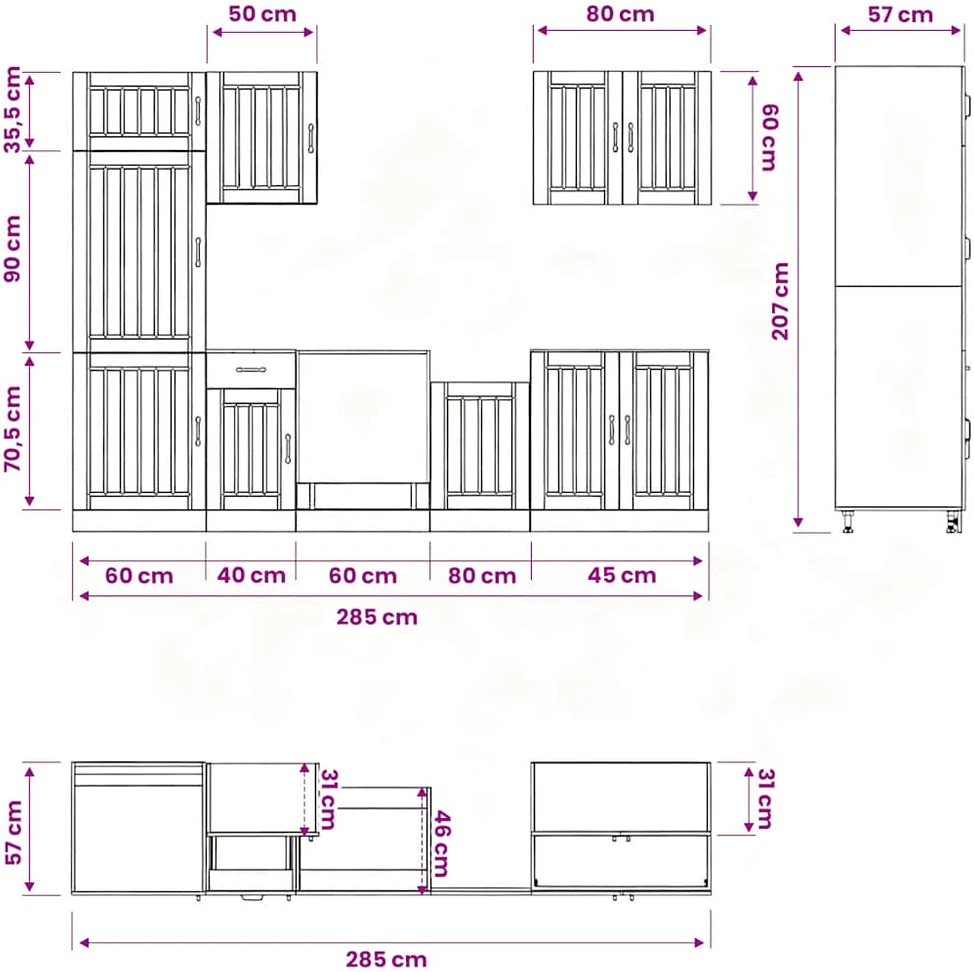 Virtuvinių spintelių komplektas, 7 dalių, Lucca, balta