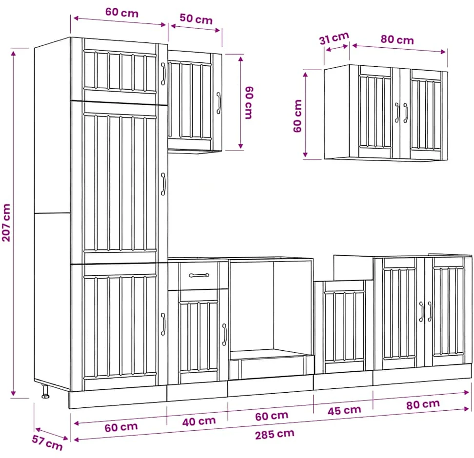Virtuvinių spintelių komplektas, 7 dalių, Lucca, balta