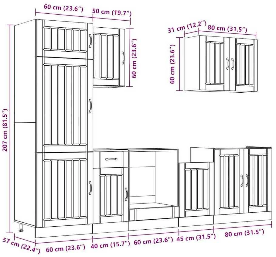 Virtuvinių spintelių komplektas, 7 dalių, Lucca, juoda