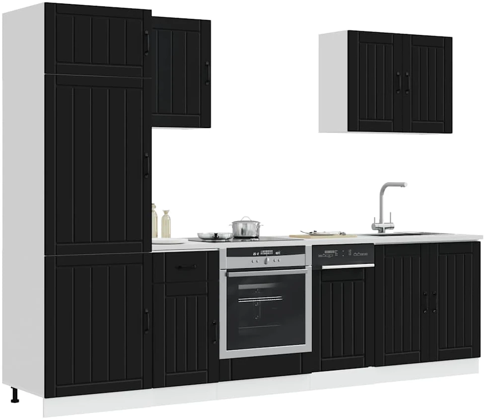 Virtuvinių spintelių komplektas, 7 dalių, Lucca, juoda