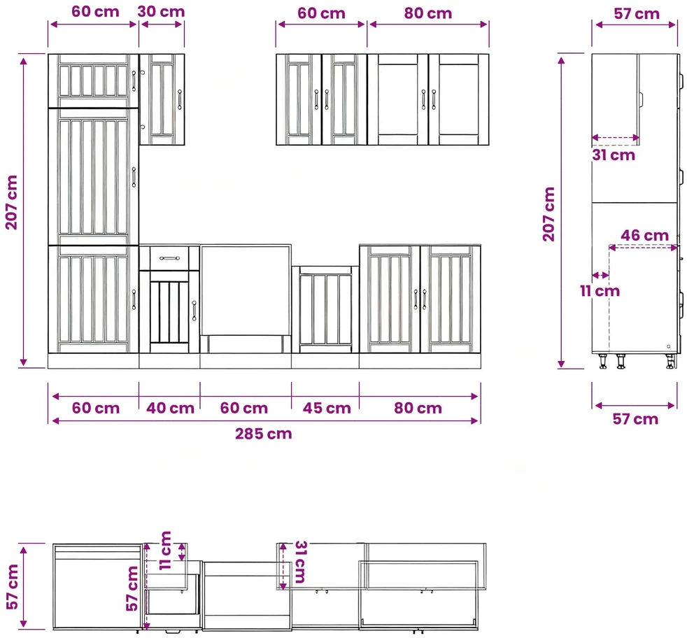 Virtuvinių spintelių komplektas, 8 dalių, Lucca, balta