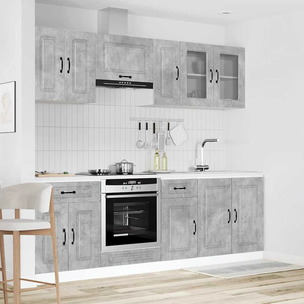 Virtuvinių spintelių komplektas, 8 dalių, Kalmar, betono pilka
