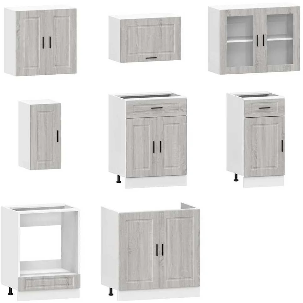 Virtuvinių spintelių komplektas, 8 dalių, Kalmar, pilka