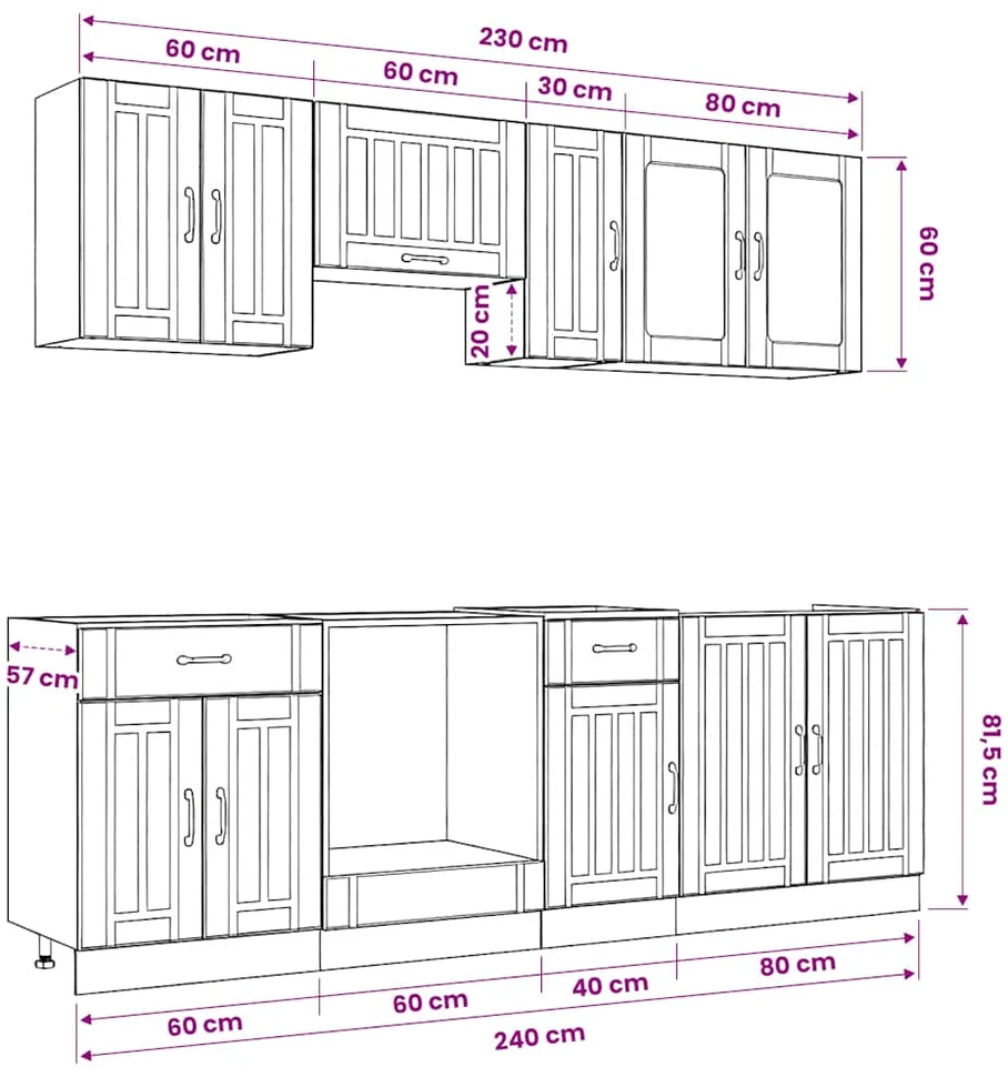 Virtuvinių spintelių komplektas, 8 dalių, Lucca, balta
