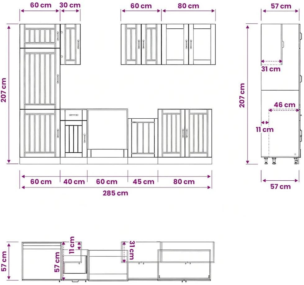 Virtuvinių spintelių komplektas, 8 dalių, Kalmar, juoda