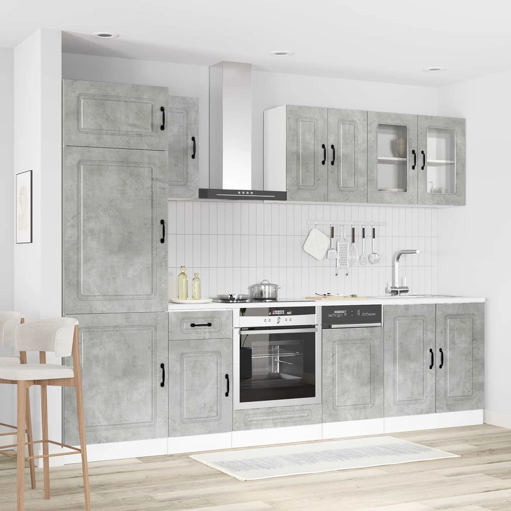 Virtuvinių spintelių komplektas, 8 dalių, Kalmar, betono pilka