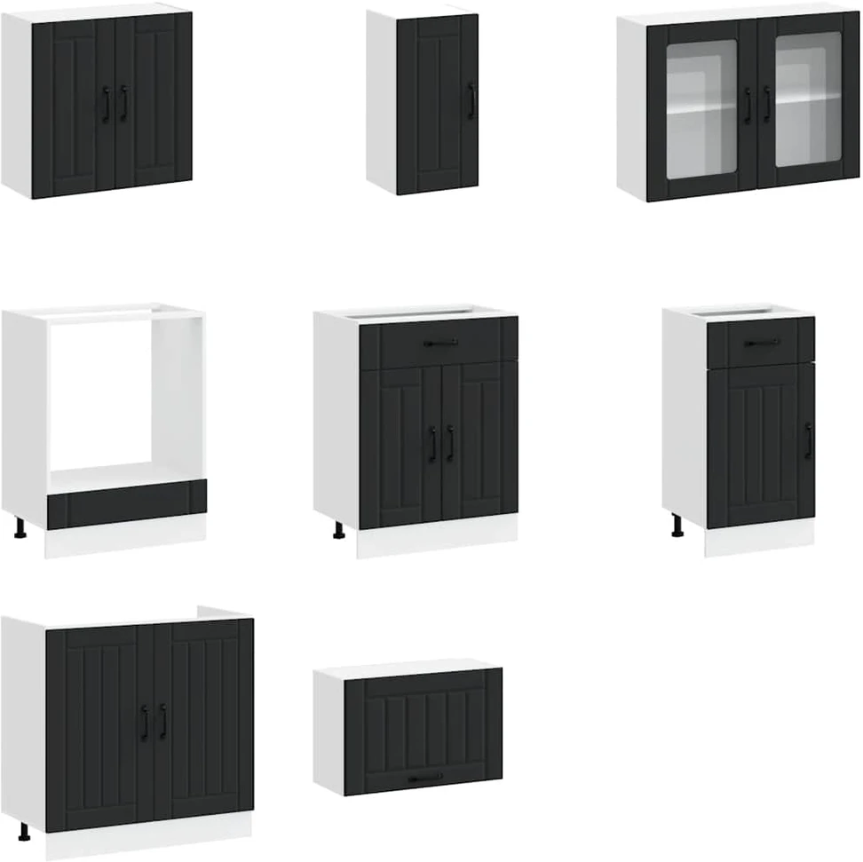 Virtuvinių spintelių komplektas, 8 dalių, Kalmar, juoda