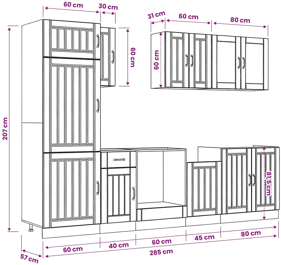 Virtuvinių spintelių komplektas, 8 dalių, Lucca, balta