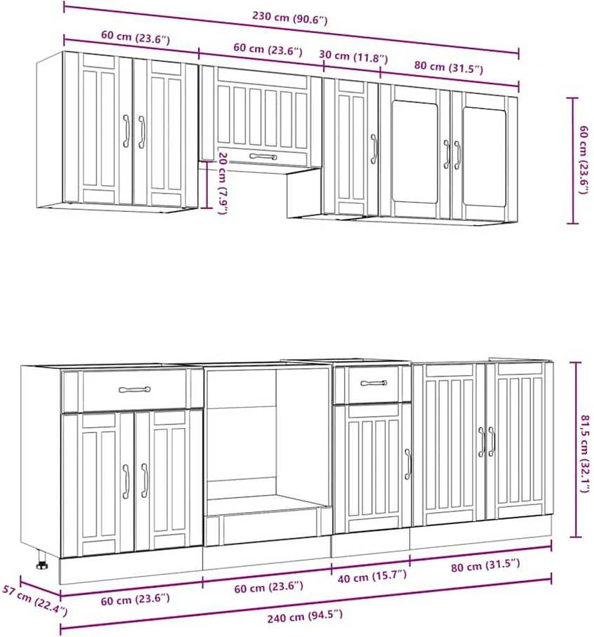 Virtuvinių spintelių komplektas, 8 dalių, Kalmar, balta