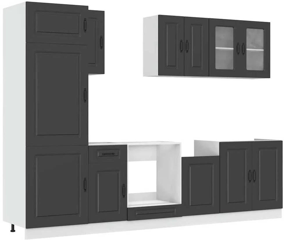 Virtuvinių spintelių komplektas, 8 dalių, Kalmar, juoda
