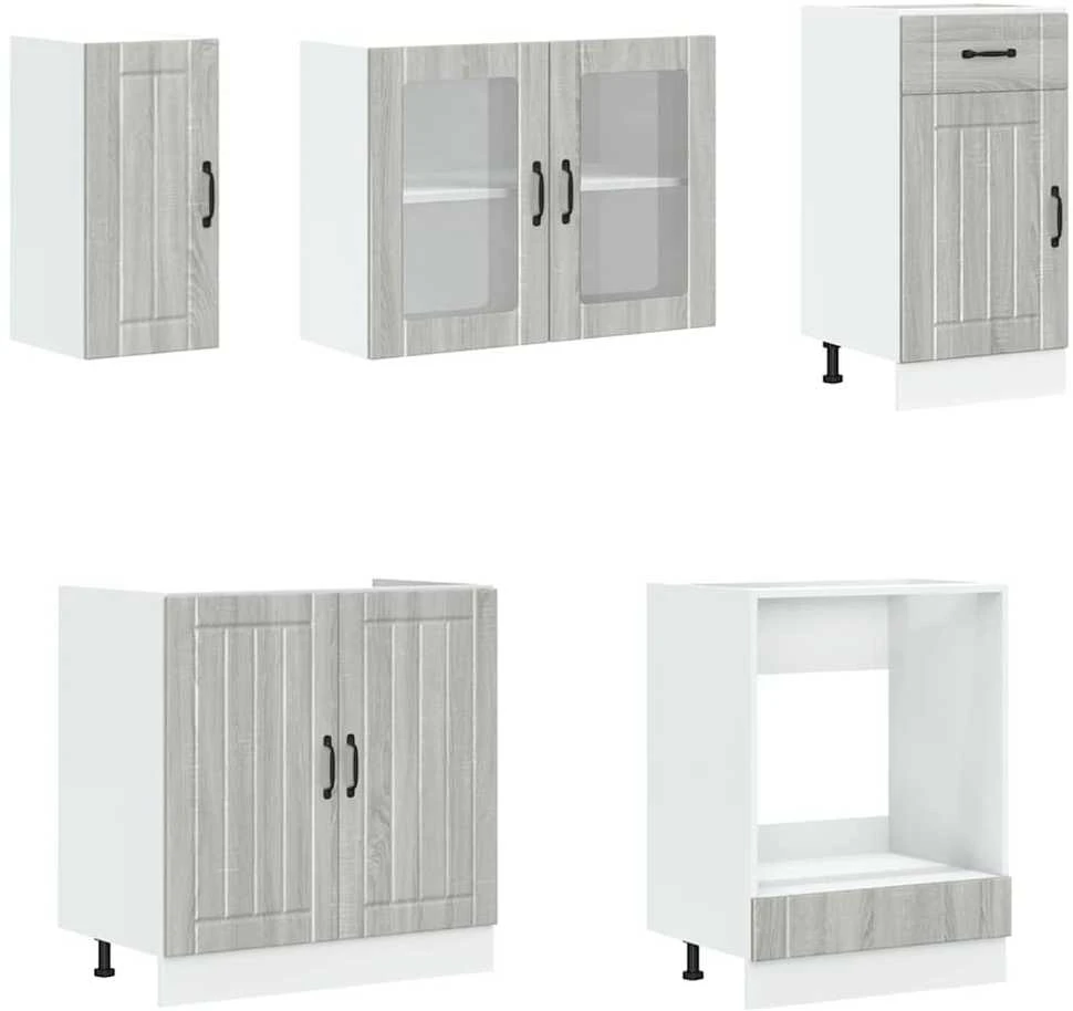 Virtuvinių spintelių komplektas, 8 dalių, Kalmar, pilka