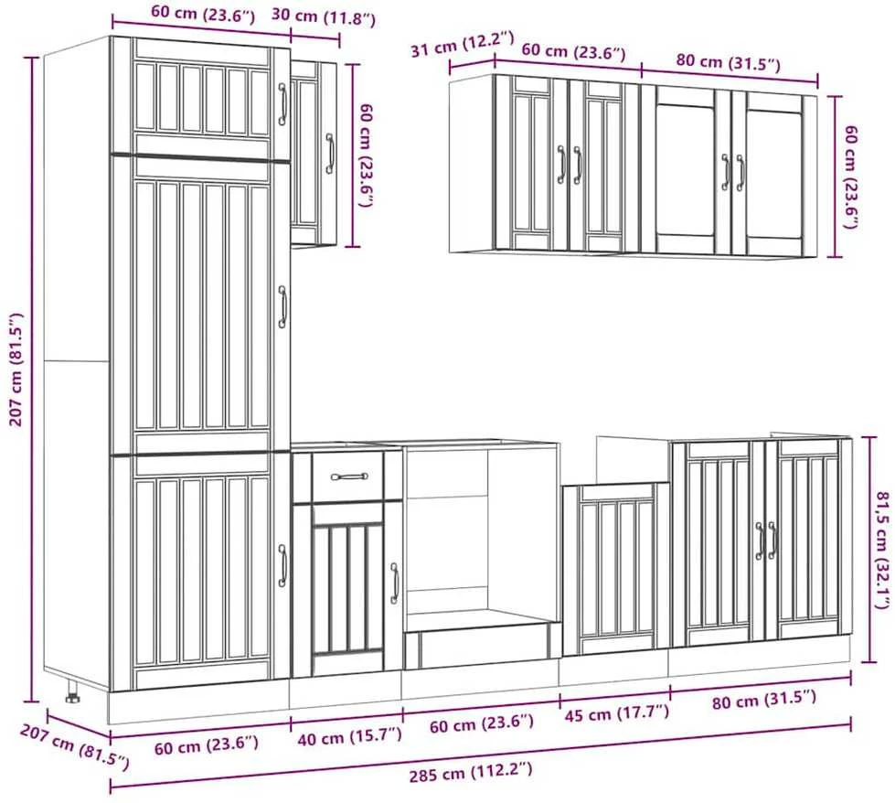 Virtuvinių spintelių komplektas, 8 dalių, Lucca, balta