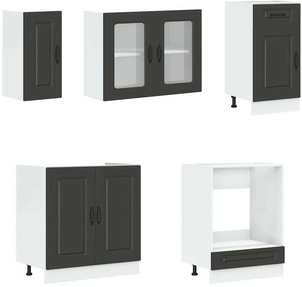Virtuvinių spintelių komplektas, 8 dalių, Kalmar, juoda