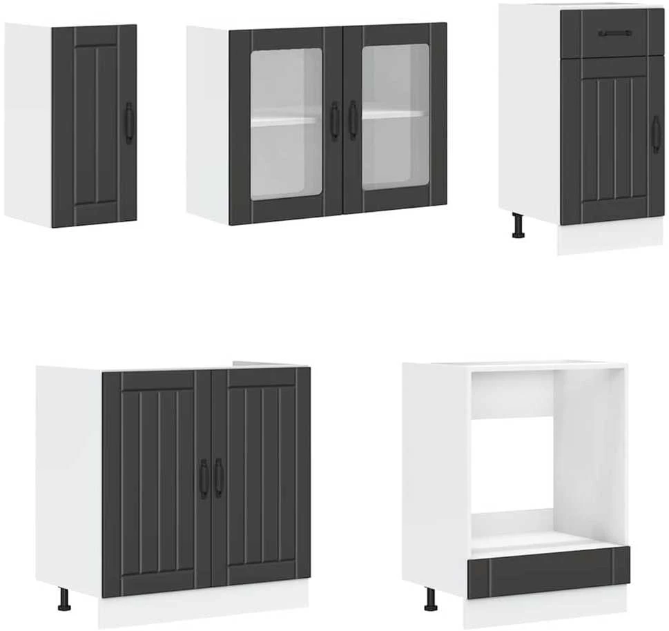 Virtuvinių spintelių komplektas, 8 dalių, Kalmar, juoda