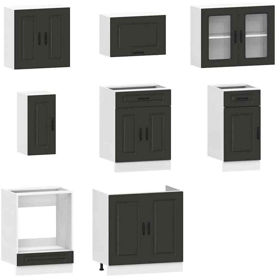 Virtuvinių spintelių komplektas, 8 dalių, Kalmar, juoda