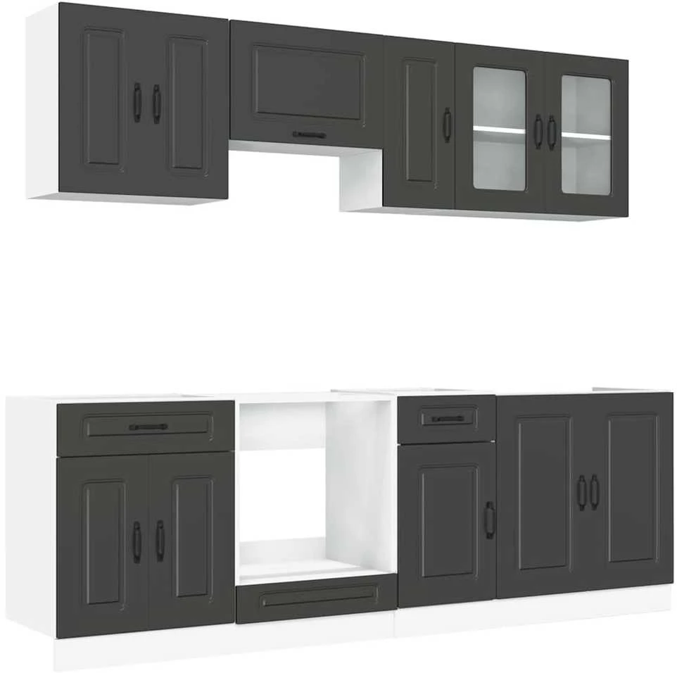 Virtuvinių spintelių komplektas, 8 dalių, Kalmar, juoda