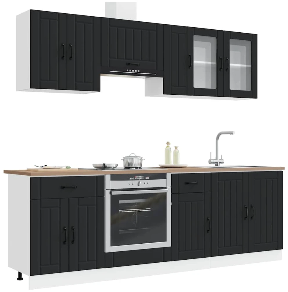 Virtuvinių spintelių komplektas, 8 dalių, Kalmar, juoda