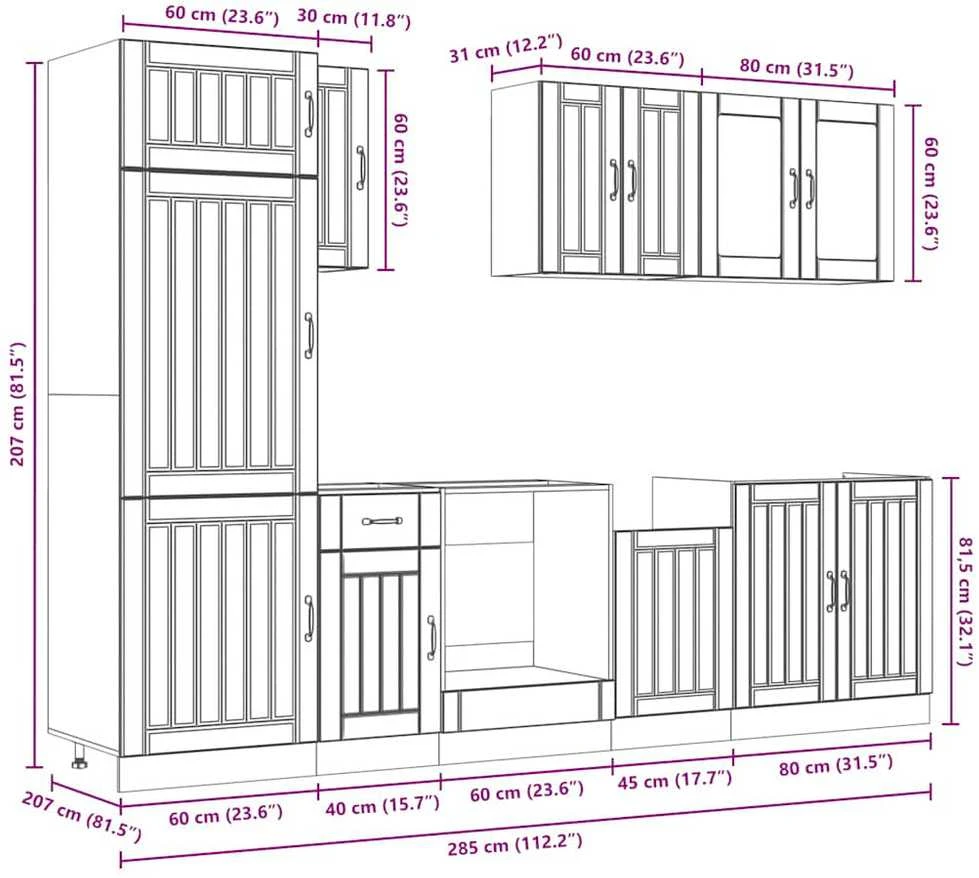 Virtuvinių spintelių komplektas, 8 dalių, Lucca, dūminio