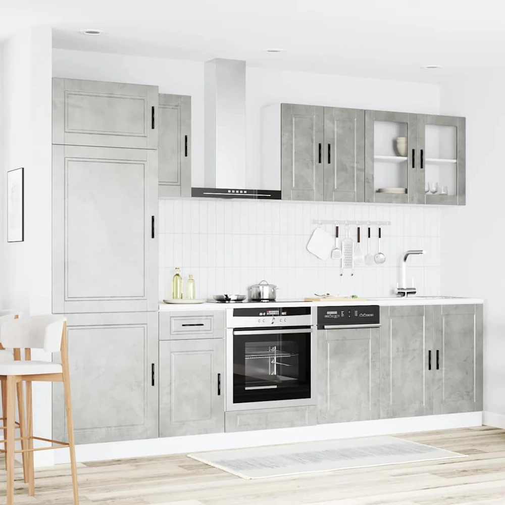 Virtuvinių spintelių komplektas, 8 dalių, Kalmar, betono pilka