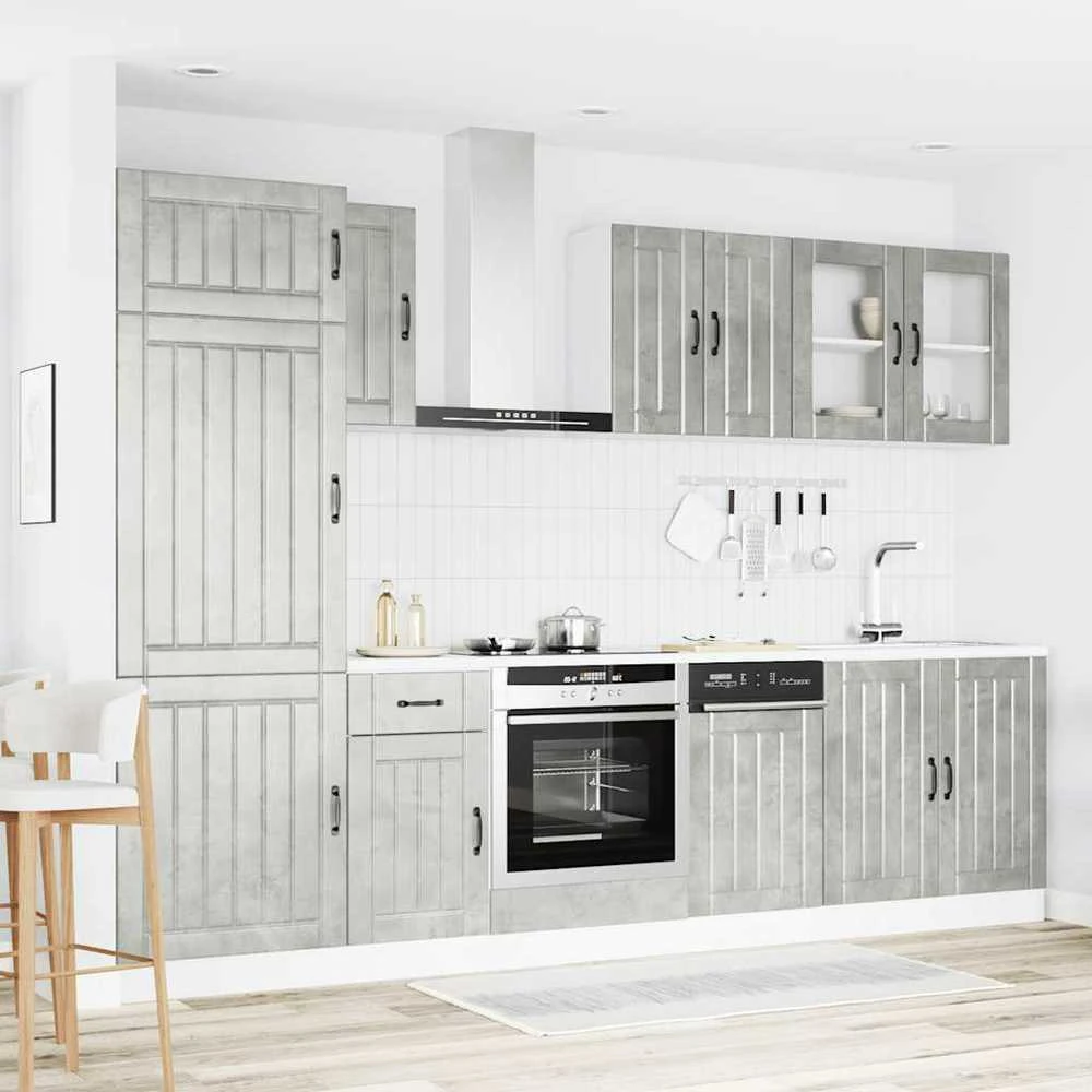 Virtuvinių spintelių komplektas, 8 dalių, Lucca, betono pilka