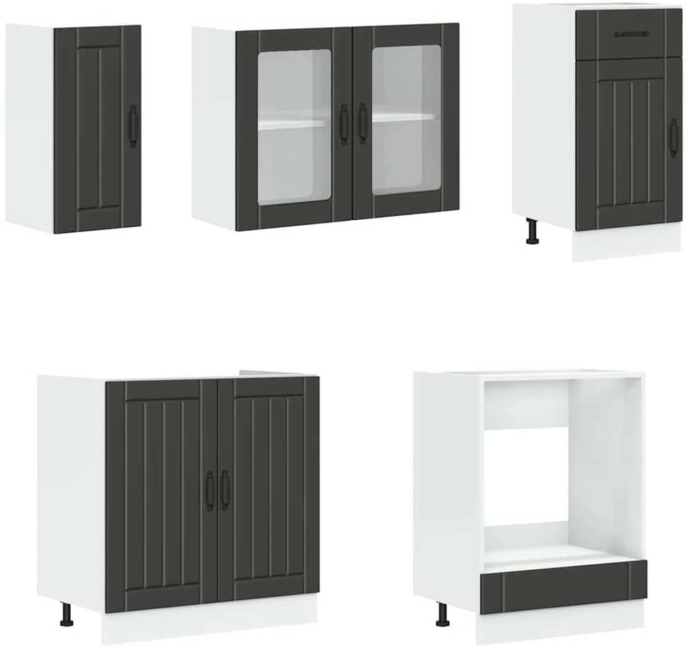 Virtuvinių spintelių komplektas, 8 dalių, Kalmar, juoda