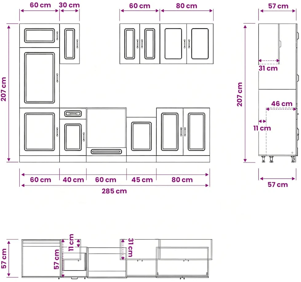 Virtuvinių spintelių komplektas, 8 dalių, Kalmar, balta