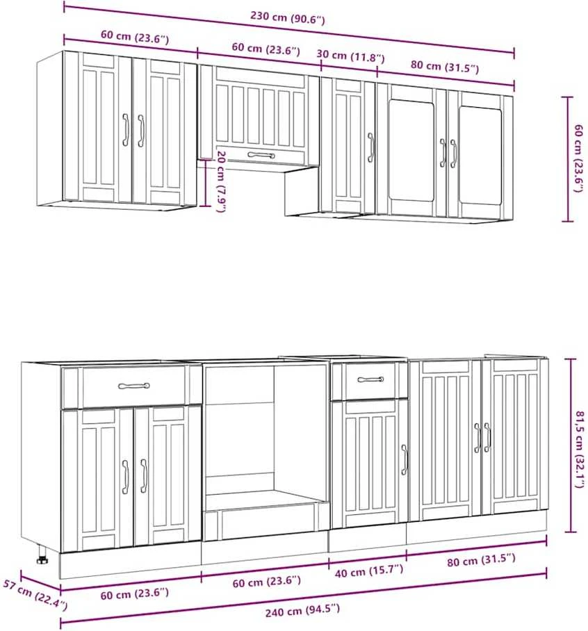 Virtuvinių spintelių komplektas, 8 dalių, Kalmar, balta