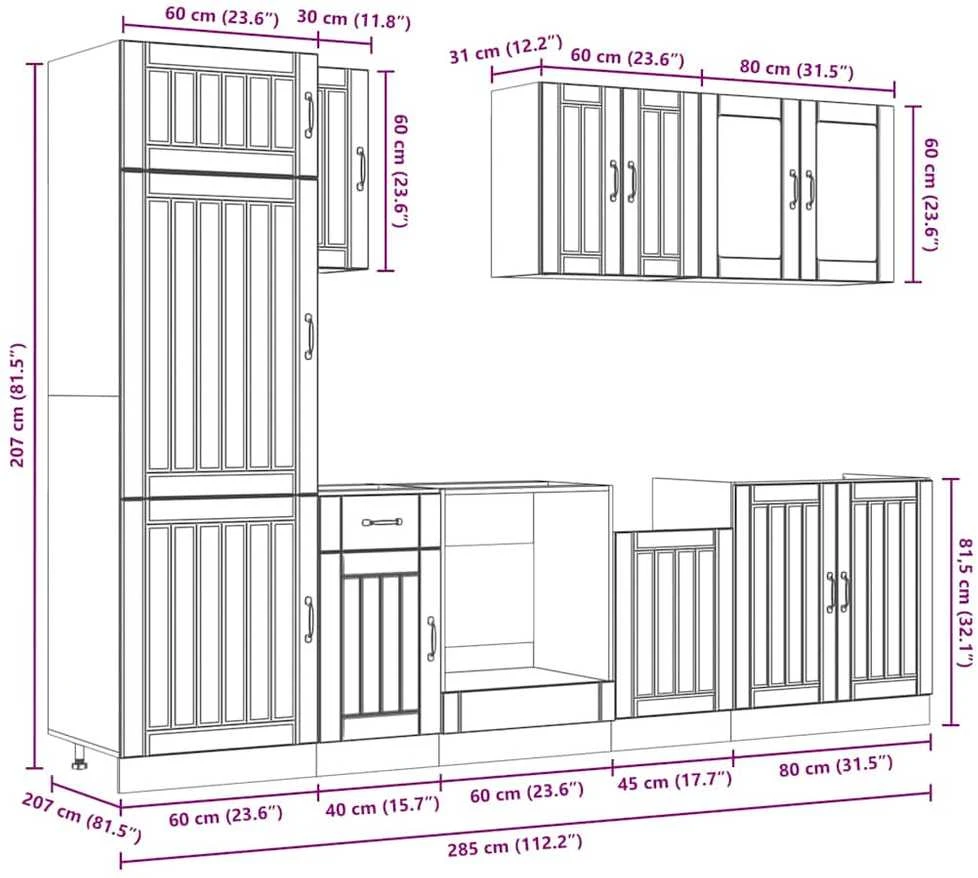 Virtuvinių spintelių komplektas, 8 dalių, Kalmar, juoda