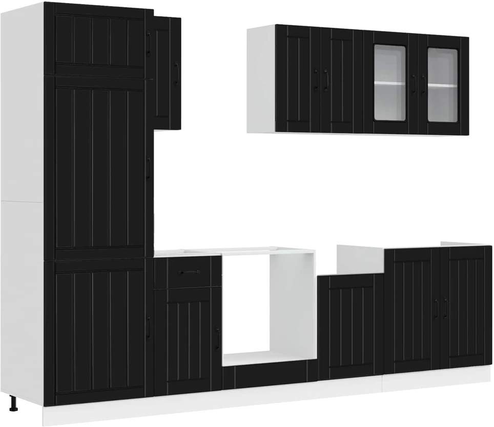 Virtuvinių spintelių komplektas, 8 dalių, Kalmar, juoda