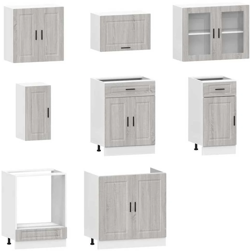 Virtuvinių spintelių komplektas, 8 dalių, Kalmar, pilka