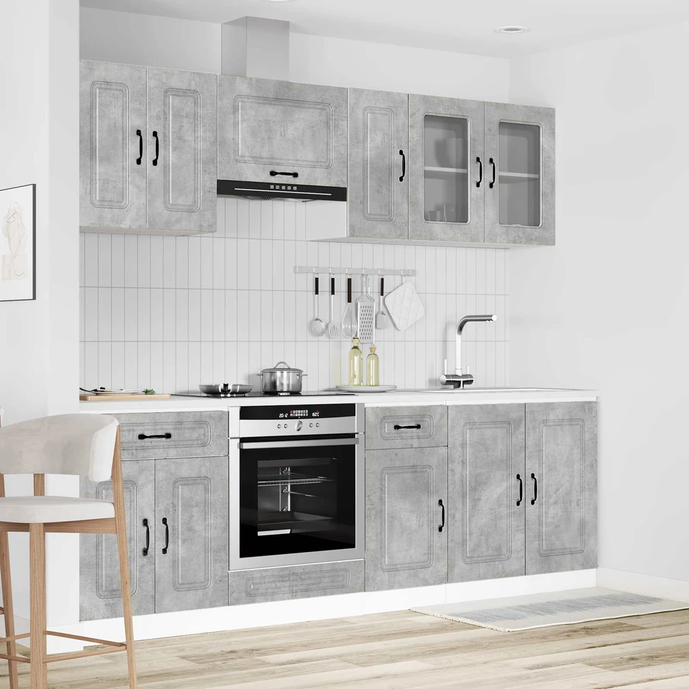 Virtuvinių spintelių komplektas, 8 dalių, Kalmar, betono pilka