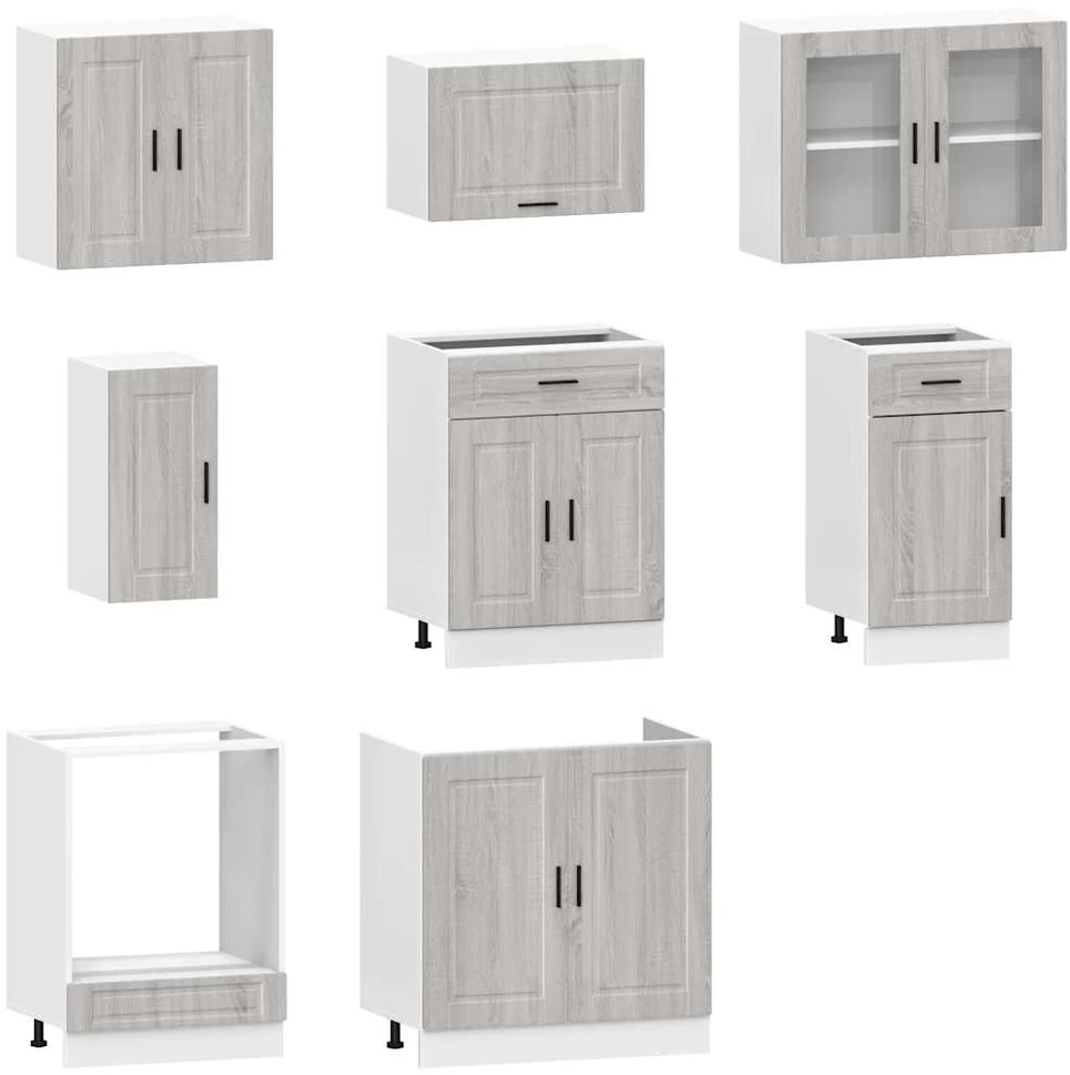 Virtuvinių spintelių komplektas, 8 dalių, Kalmar, pilka