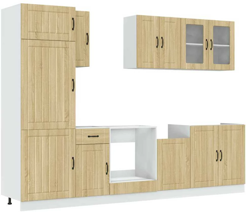 Virtuvinių spintelių komplektas, 8 dalių, Lucca, ąžuolo