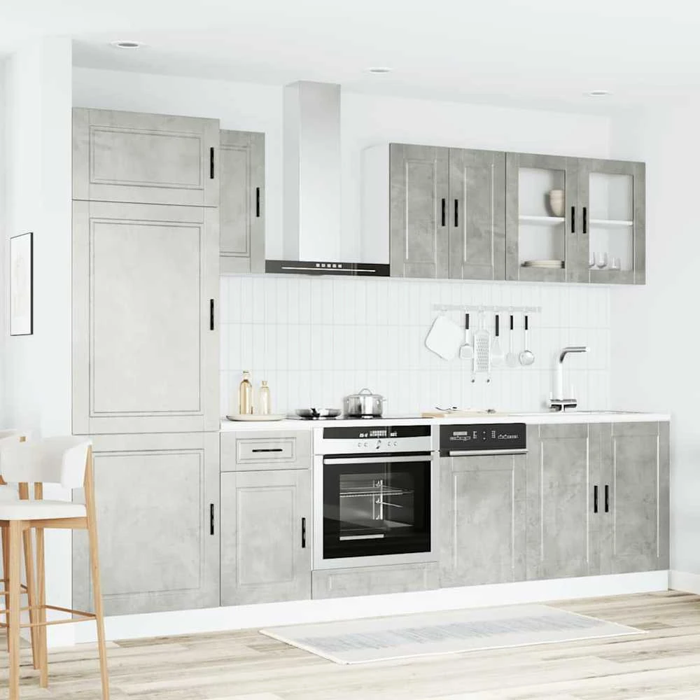 Virtuvinių spintelių komplektas, 8 dalių, Kalmar, betono pilka