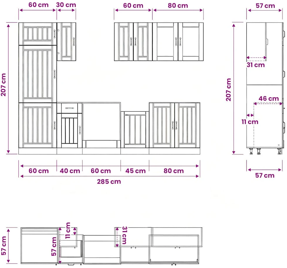Virtuvinių spintelių komplektas, 8 dalių, Lucca, betono pilka