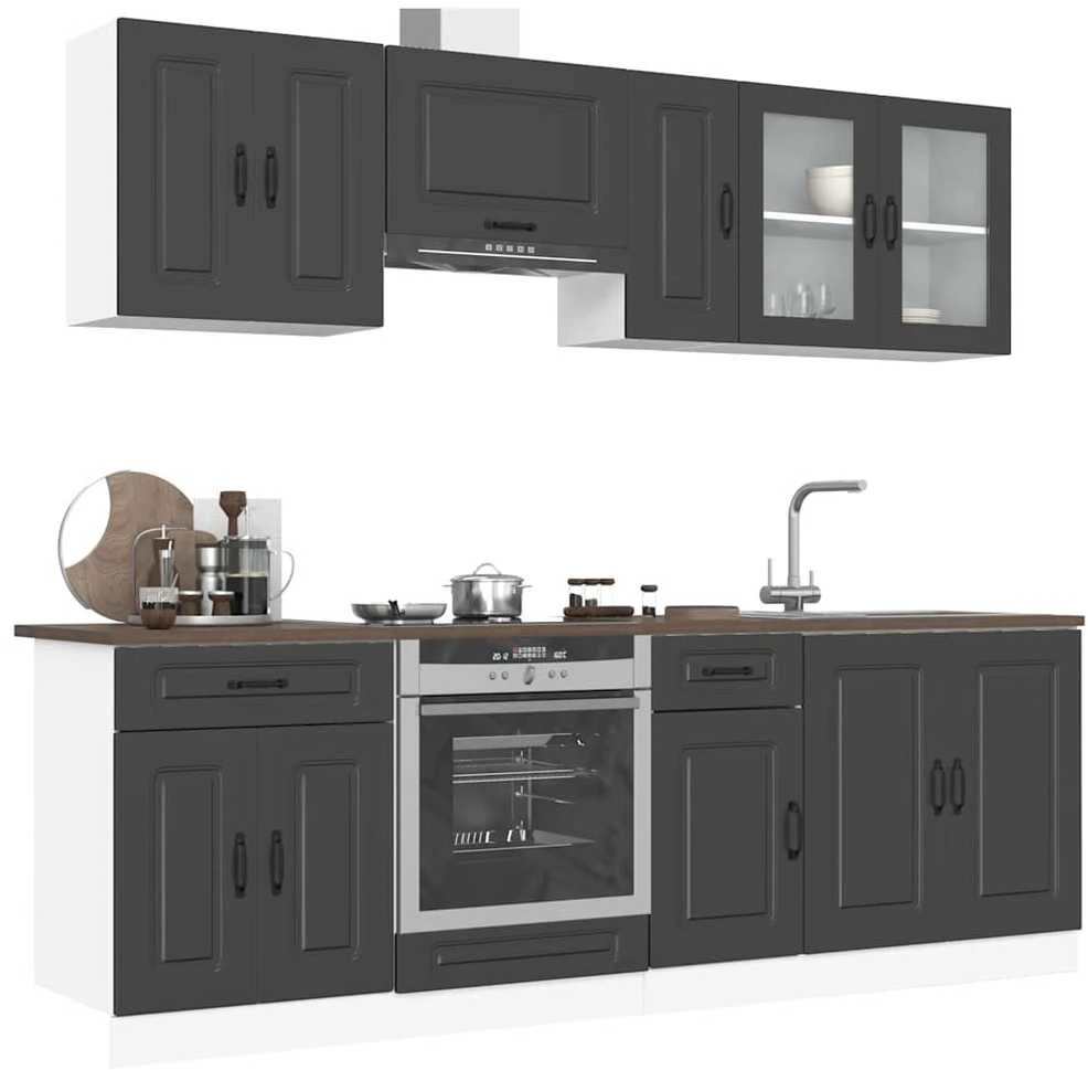 Virtuvinių spintelių komplektas, 8 dalių, Kalmar, juoda