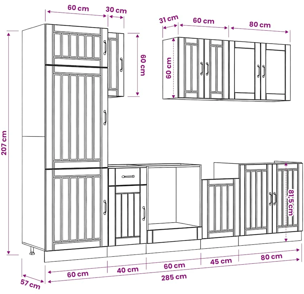 Virtuvinių spintelių komplektas, 8 dalių, Kalmar, artisano