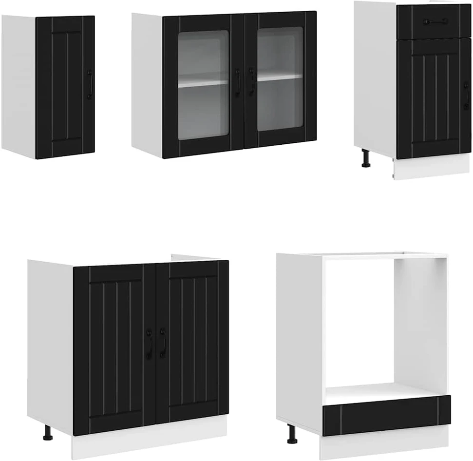 Virtuvinių spintelių komplektas, 8 dalių, Kalmar, juoda