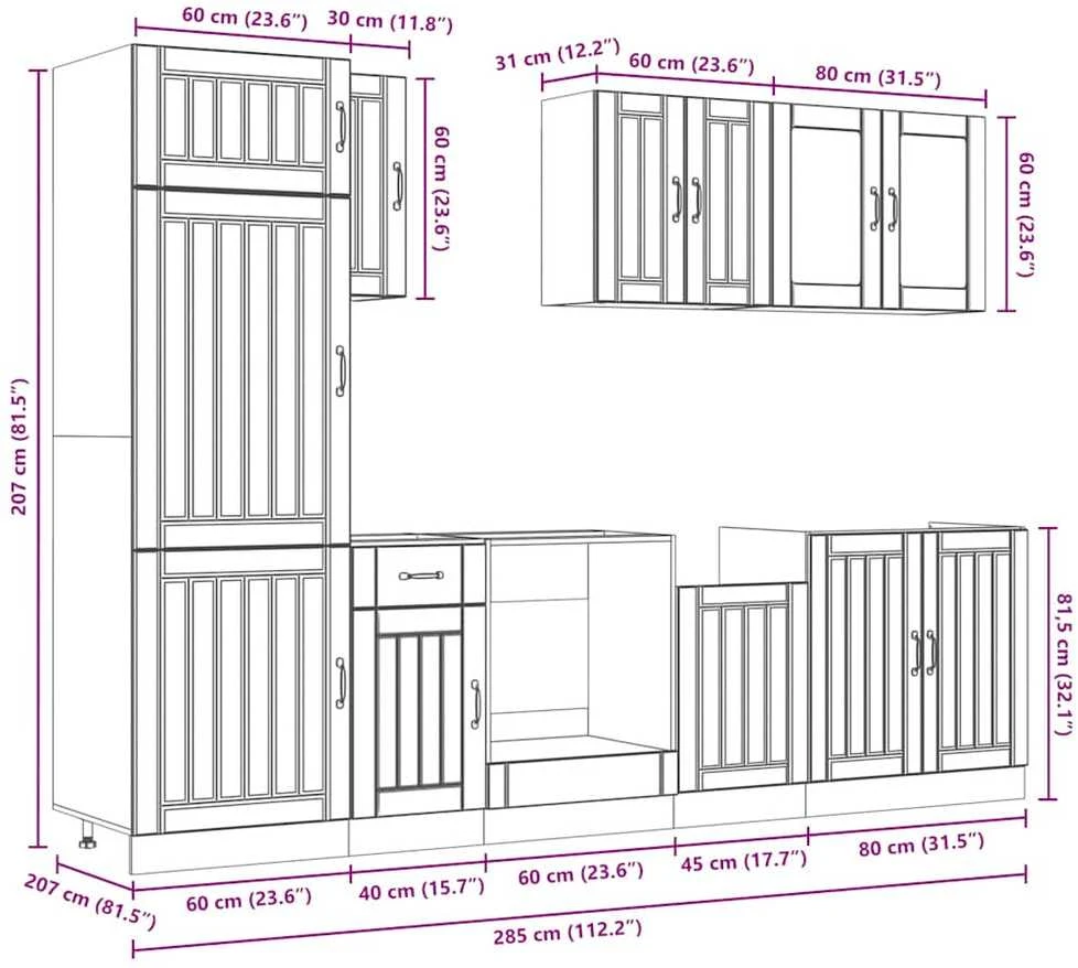 Virtuvinių spintelių komplektas, 8 dalių, Lucca, betono pilka