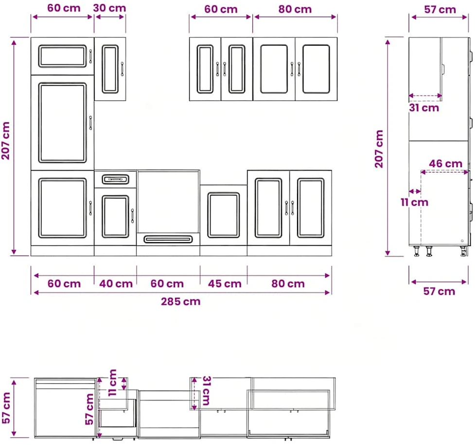 Virtuvinių spintelių komplektas, 8 dalių, Kalmar, artisano