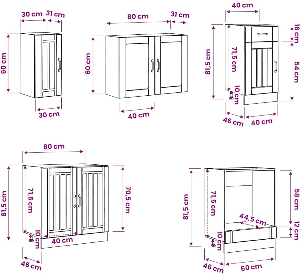 Virtuvinių spintelių komplektas, 8 dalių, Lucca, dūminio