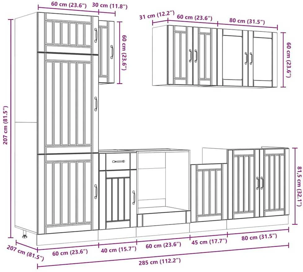 Virtuvinių spintelių komplektas, 8 dalių, Kalmar, juoda