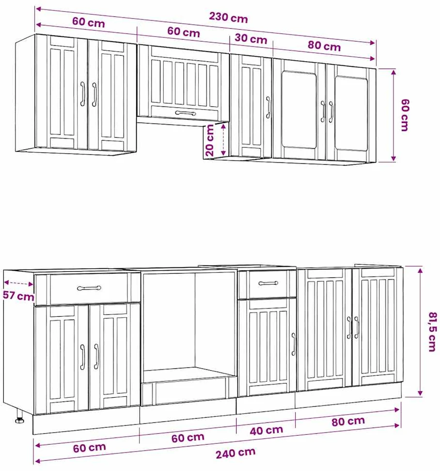 Virtuvinių spintelių komplektas, 8 dalių, Kalmar, balta
