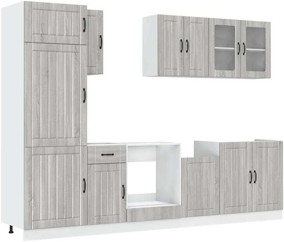 Virtuvinių spintelių komplektas, 8 dalių, Kalmar, pilka
